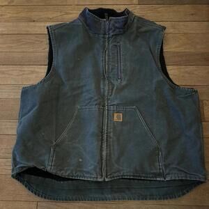 Vintage Carhartt Olive Green Fleecce Lined Canvas Workwear Chore Jacket Size:2XL